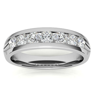 Round Cut Channel Moissanite Men's Wedding Band In White Gold