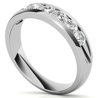 Round Cut Channel Moissanite Men's Wedding Band In White Gold