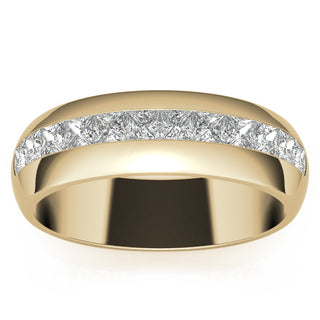 Princess Diamond Channel Moissanite Men's Wedding Band In Yellow Gold