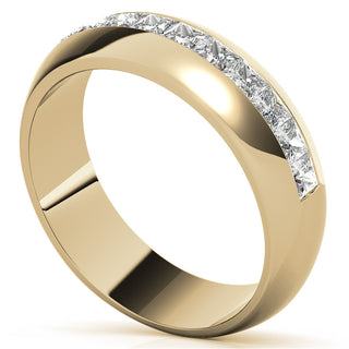 Princess Diamond Channel Moissanite Men's Wedding Band In Yellow Gold