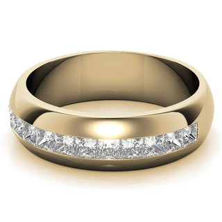 Princess Diamond Channel Moissanite Men's Wedding Band In Yellow Gold