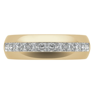 Princess Diamond Channel Moissanite Men's Wedding Band In Yellow Gold