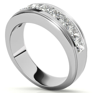 Princess Cut Channel Moissanite Men's Wedding Band