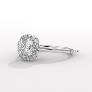ring beauty,yellow gold cushion halo solitaire ring