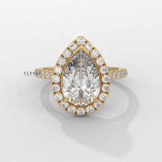 bold pear halo ring, delicate pear halo ring