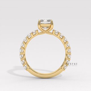 minimalist emerald cut pavé ring