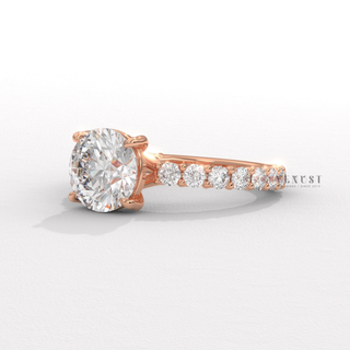 thin pavé band round engagement ring