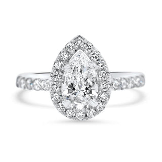 1.0CT Pear Cut Halo Moissanite Diamond Engagement Ring