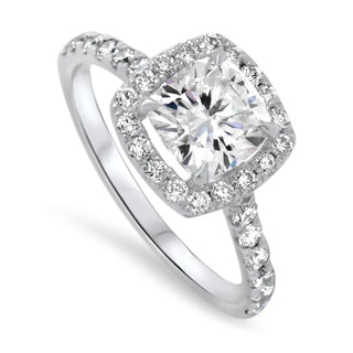 1.0CT Cushion Cut Halo Moissanite Diamond Engagement Ring