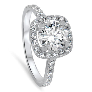 2.5 CT Cushion Cut Halo Moissanite Diamond Engagement Ring