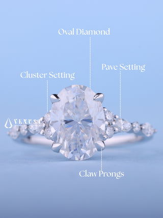 2.0CT Oval Moissanite Diamond Cluster Engagement Ring