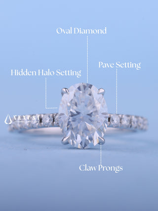 1.50CT Oval Cut Moissanite Diamond Hidden Halo Pave Engagement Ring