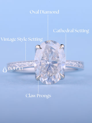 2.0CT Oval Moissanite Diamond Cathedral Vintage Style Engagement Rings