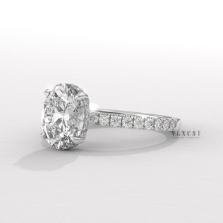 oval solitaire diamond ring with pave band