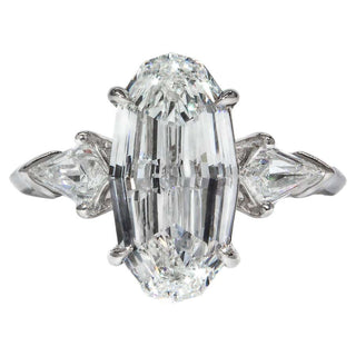 oval step cut moissanite ring, oval ring, oval cut ring, three stone engagement ring 