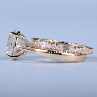 2.0ct Oval Moissanite Diamond Cathedral Engagement Ring With Wedding Band