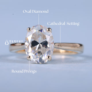 2.0CT Oval Moissanite Diamond Cathedral Engagement Ring