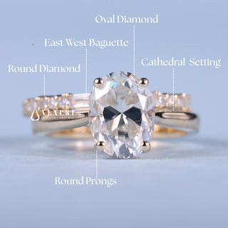 2.0ct Oval Moissanite Diamond Cathedral Engagement Ring With Wedding Band