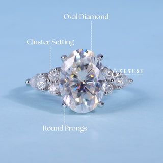 2.0CT Oval Cut Moissanite Diamond Cluster Engagement Ring