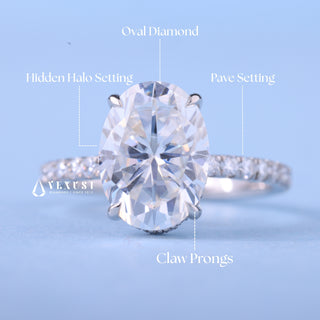 2.0CT Oval Cut Moissanite Diamond Hidden Halo Pave Engagement Ring