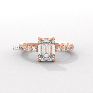 pavé engagement ring emerald cut