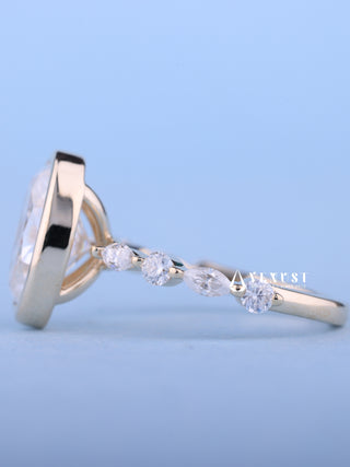 2.0CT Bezel Set Oval Moissanite Diamond Pave Engagement Ring