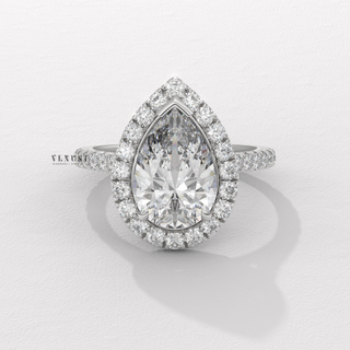 pear diamond halo ring, pear cut halo pave ring