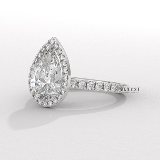pear halo polished ring