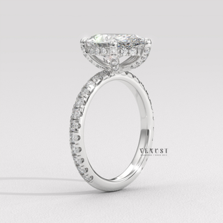 pear moissanite pave engagement ring