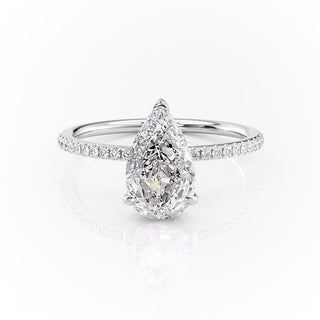 2.0 CT Pear Cut Solitaire Pave Setting Moissanite Engagement Ring