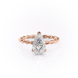 2.0 CT Pear Shaped Solitaire Twisted Rope Moissanite Engagement Ring