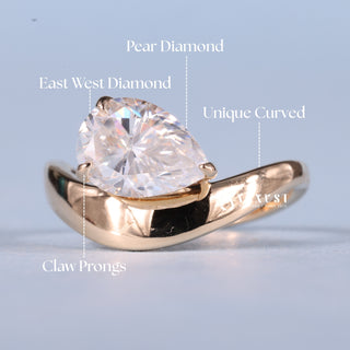 2.0CT Pear Cut Moissanite Diamond Unique Curved East West Engagement Ring