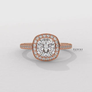 rose gold diamond ring, cushion cut engagement ring