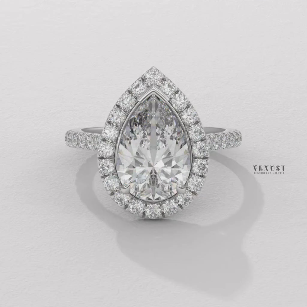pear halo engagement ring, pear halo ring for women