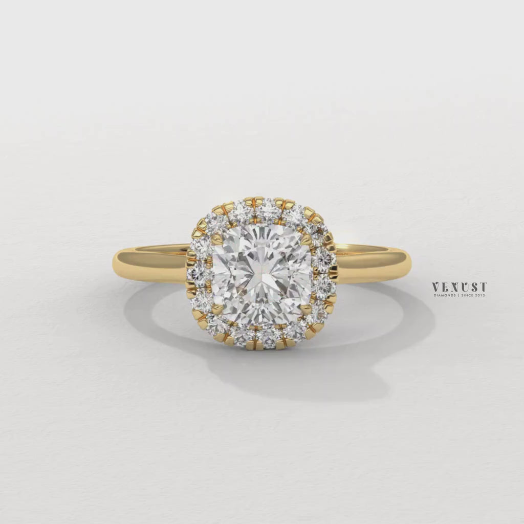 cushion halo engagement solitaire ring, cushion halo bridal solitaire ring