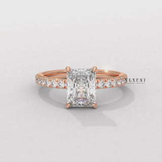 radiant cut pave ring, pave engagement ring, radiant cut diamond engagement ring