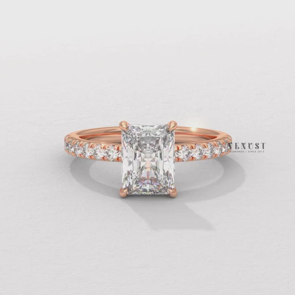 radiant cut pave ring, pave engagement ring, radiant cut diamond engagement ring