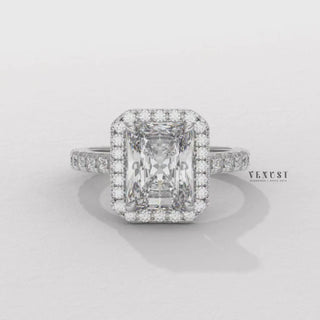 emerald cut halo pave ring