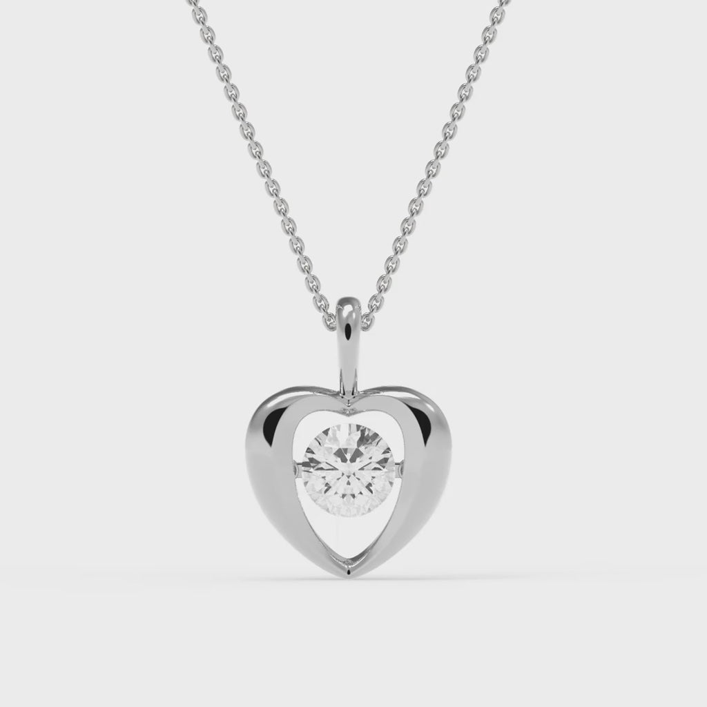 Heart Shape Round Cut Diamond Moissanite Dancing Solitaire Necklace For Women