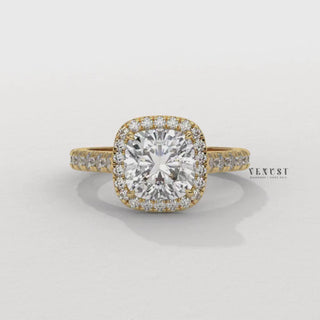 cushion halo moissanite ring,cushion halo pave engagement ring, cushion cut halo pave ring