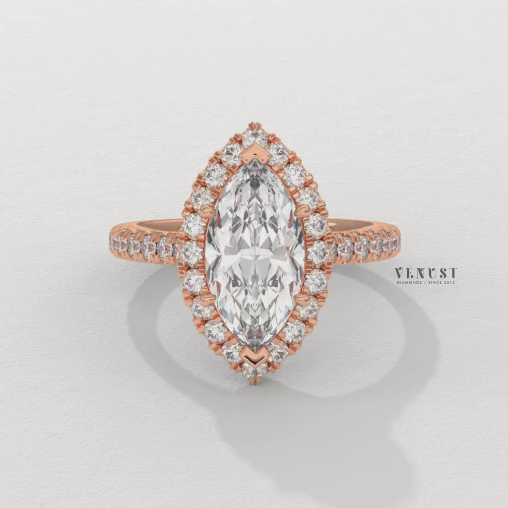 pave halo engagement ring, elegant marquise diamond ring