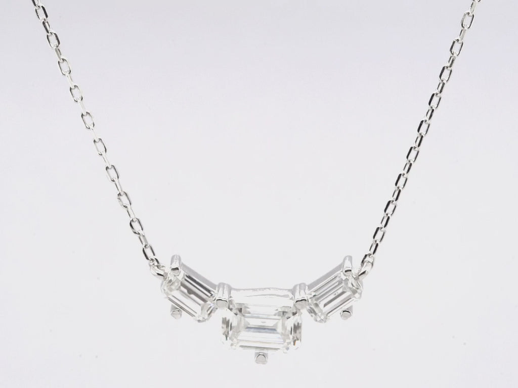 Three Stone Emerald Cut Diamond Moissanite Necklace