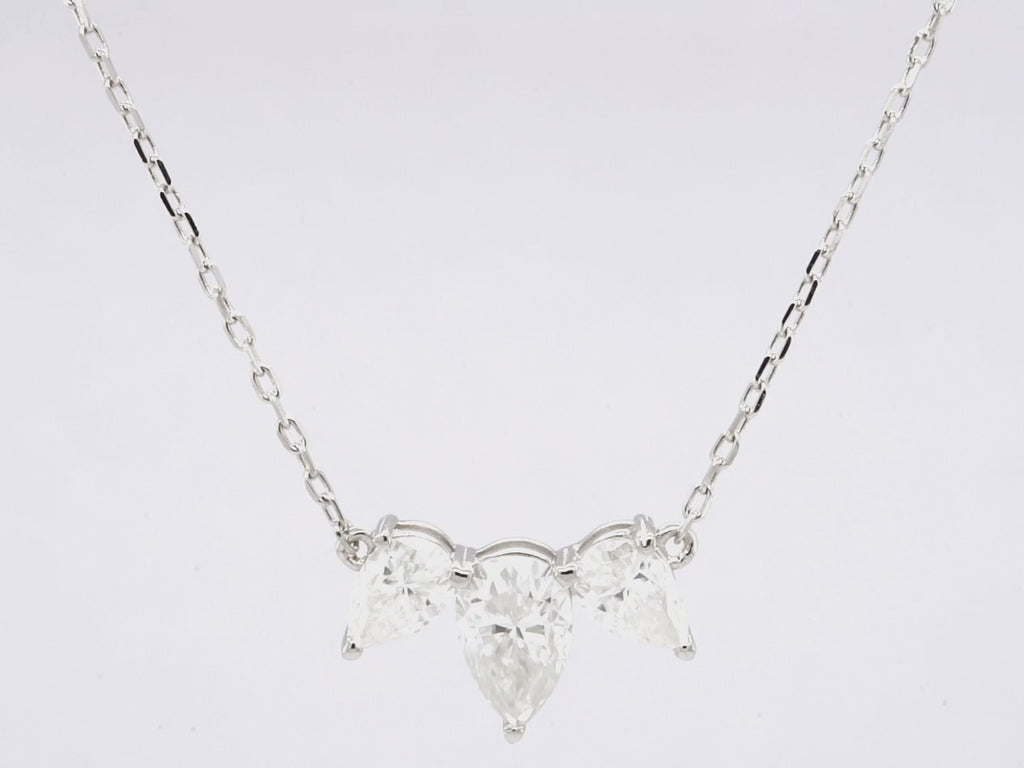 Three Stone Pear Shape Diamond Moissanite Necklace