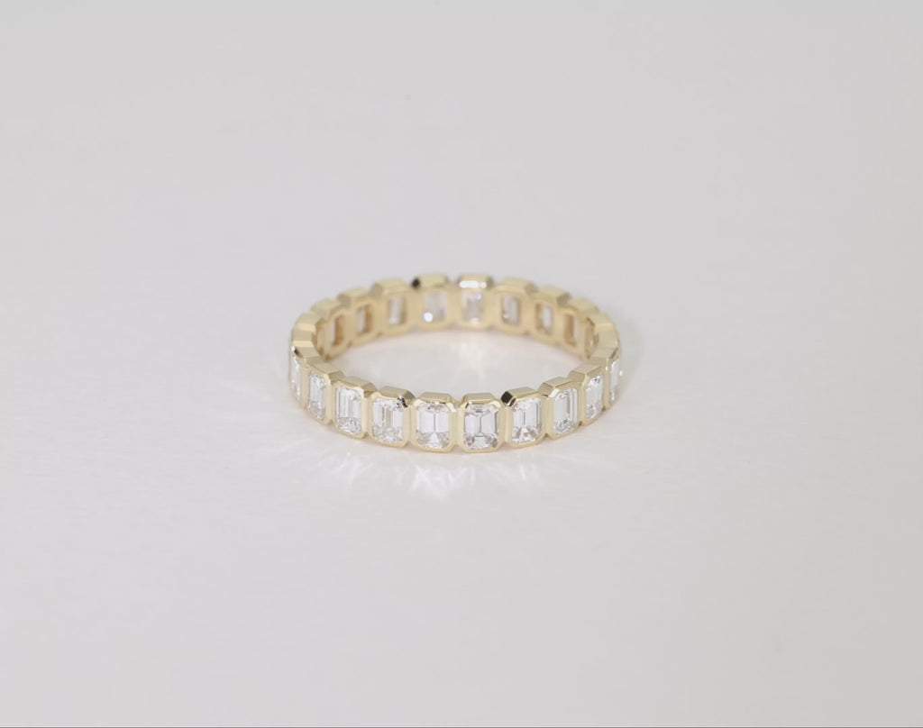 Emerald Cut Bezel Diamond Moissanite Eternity Wedding Band