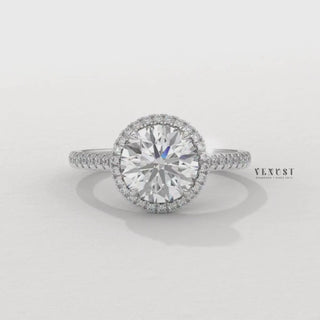 round halo pave engagement ring, round halo diamond ring, round halo moissanite ring, round cut halo engagement ring, round pave band engagement ring