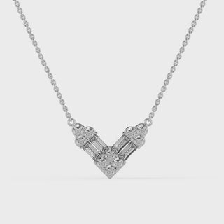 Round & Baguette Cut Diamond Moissanite V Shape Necklace For Women