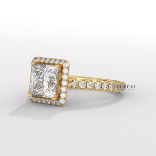 princess pave engagement ring, princess halo bridal ring