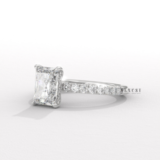radiant cut minimalist ring, radiant cut halo engagement ring