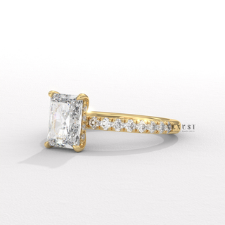 radiant diamond pave band, radiant cut engagement ring, radiant diamond ring, radiant moissanite ring, radiant cut pave ring, pave engagement ring