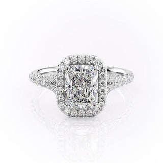 2.1 CT Radiant Cut Halo Split Shank Setting Moissanite Engagement Ring